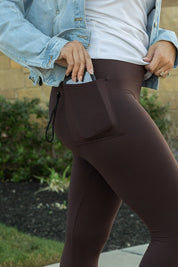 Women's Brown Full Length Leggings with Pockets