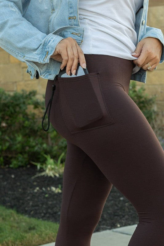 Women's Brown Full Length Leggings with Pockets