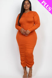 Women's Curvy Plus Ruched Long Sleeve Midi Dress