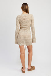 Women's Ruched Crochet Mini Dress