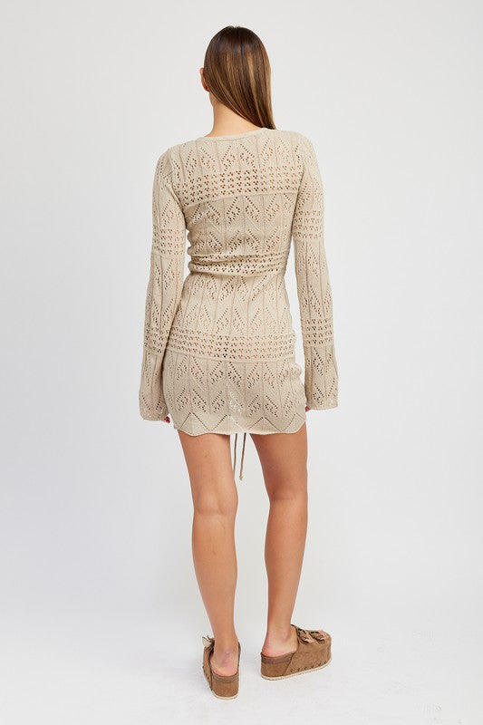 Women's Ruched Crochet Mini Dress