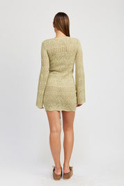 Women's Ruched Crochet Mini Dress