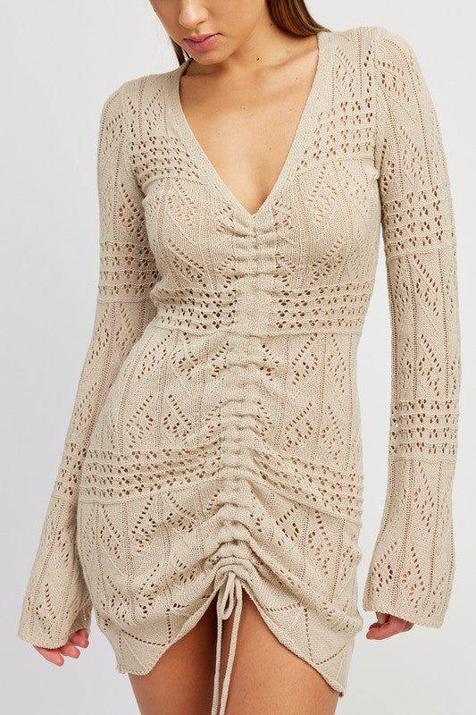 Women's Ruched Crochet Mini Dress