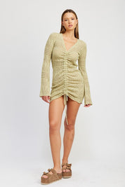 Women's Ruched Crochet Mini Dress