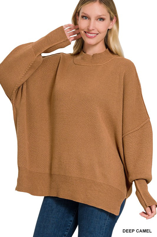 Women's Cozy Oversized Sweater with Side Slit