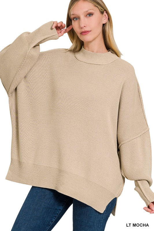 Women's Cozy Oversized Sweater with Side Slit