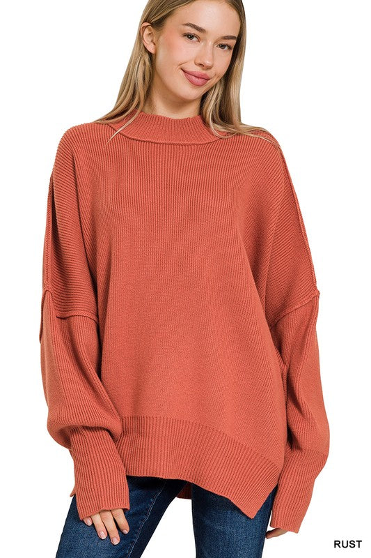 Women's Cozy Oversized Sweater with Side Slit