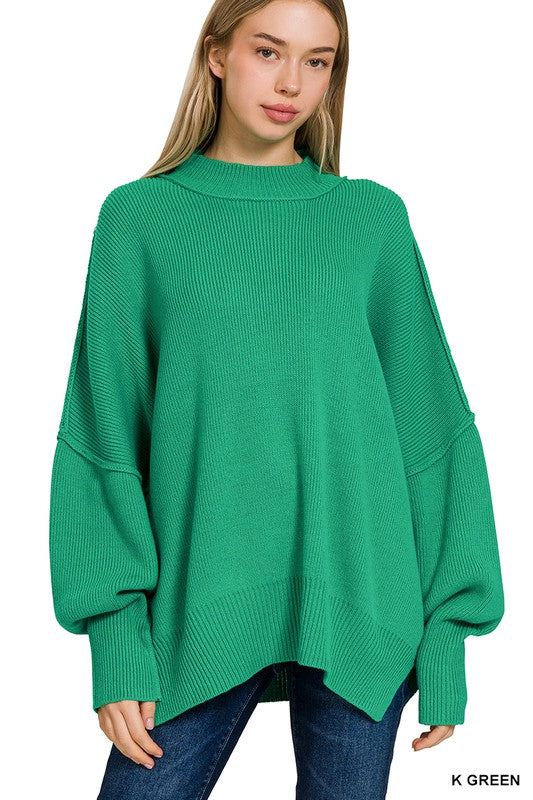 Women's Cozy Oversized Sweater with Side Slit