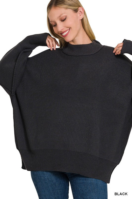 Women's Cozy Oversized Sweater with Side Slit