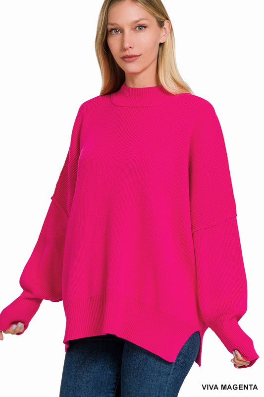 Women's Cozy Oversized Sweater with Side Slit