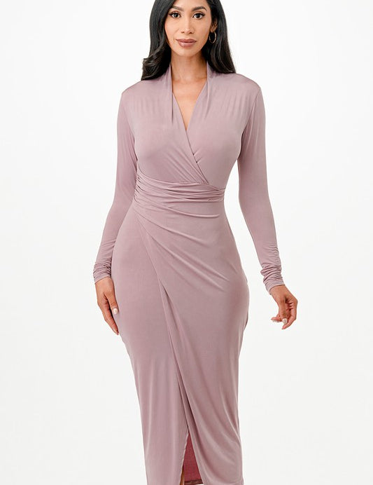 Women's Criss Cross Long Sleeve Bodycon Midi Dress