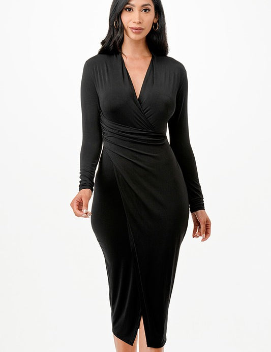 Women's Criss Cross Long Sleeve Bodycon Midi Dress