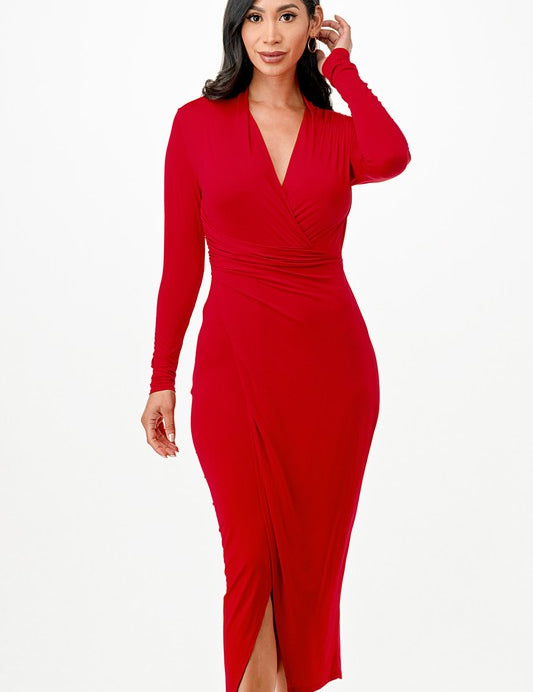 Women's Criss Cross Long Sleeve Bodycon Midi Dress