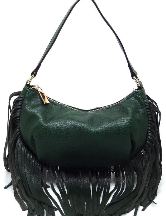 Women's Faux Leather Fringe Hobo Shoulder Bag