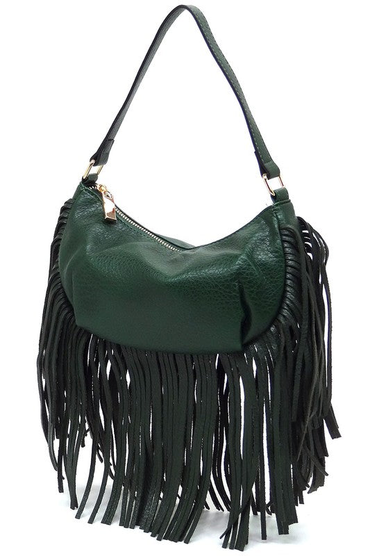 Women's Faux Leather Fringe Hobo Shoulder Bag