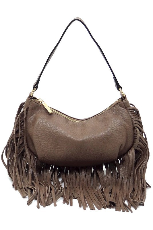 Women's Faux Leather Fringe Hobo Shoulder Bag