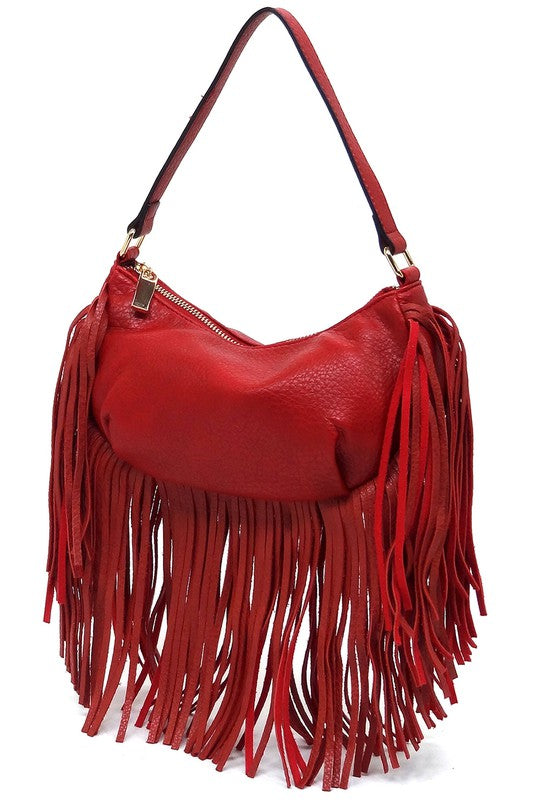 Women's Faux Leather Fringe Hobo Shoulder Bag