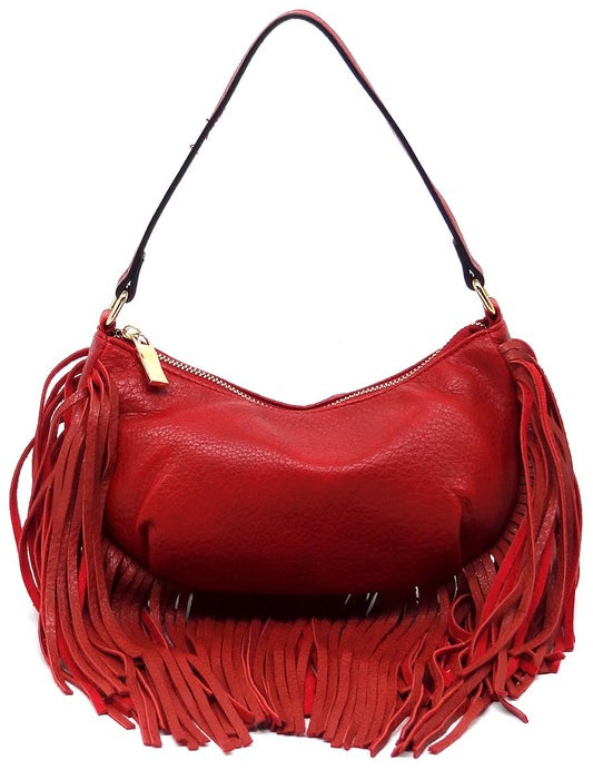 Women's Faux Leather Fringe Hobo Shoulder Bag