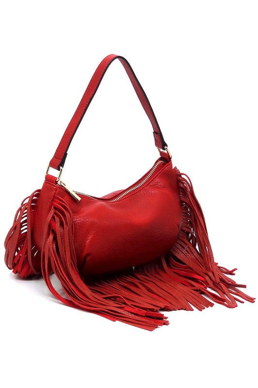 Women's Faux Leather Fringe Hobo Shoulder Bag