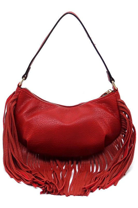 Women's Faux Leather Fringe Hobo Shoulder Bag