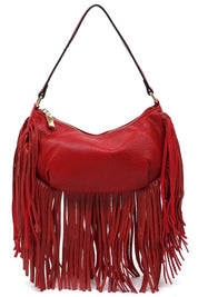 Women's Faux Leather Fringe Hobo Shoulder Bag