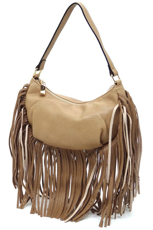 Women's Faux Leather Fringe Hobo Shoulder Bag