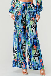 Women's Tropical Print Palazzo Set with Flared Sleeves