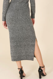 Women's Fitted V-Neck Sweater Maxi Dress