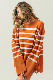 Women's Oversized Ribbed Hem Stripe Sweater