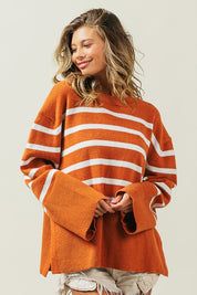 Women's Oversized Ribbed Hem Stripe Sweater