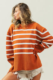 Women's Oversized Ribbed Hem Stripe Sweater