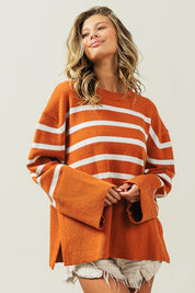 Women's Oversized Ribbed Hem Stripe Sweater