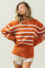 Women's Oversized Ribbed Hem Stripe Sweater