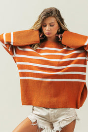 Women's Oversized Ribbed Hem Stripe Sweater