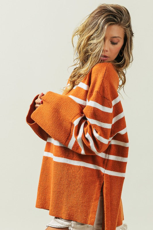 Women's Oversized Ribbed Hem Stripe Sweater