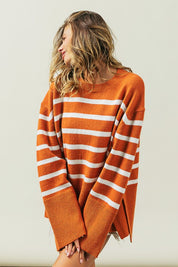 Women's Oversized Ribbed Hem Stripe Sweater