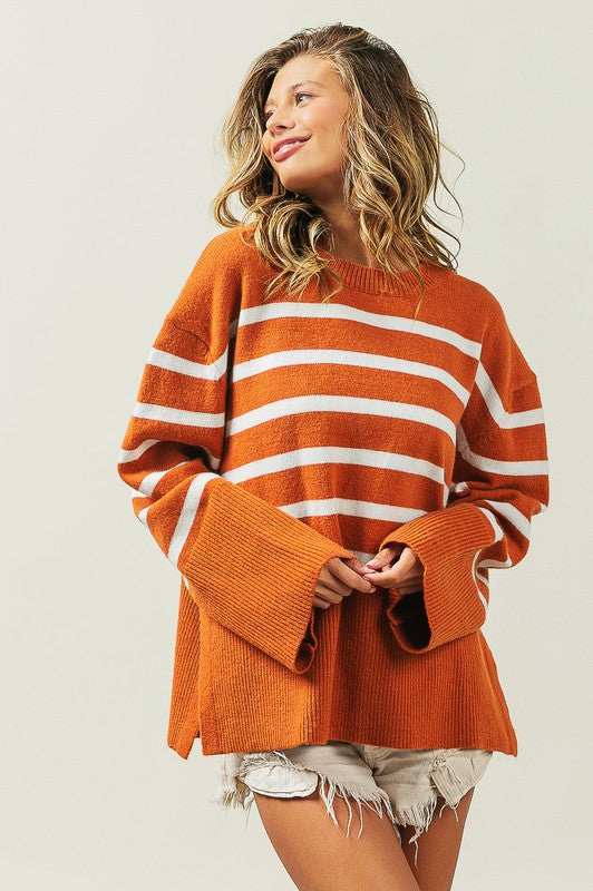 Women's Oversized Ribbed Hem Stripe Sweater