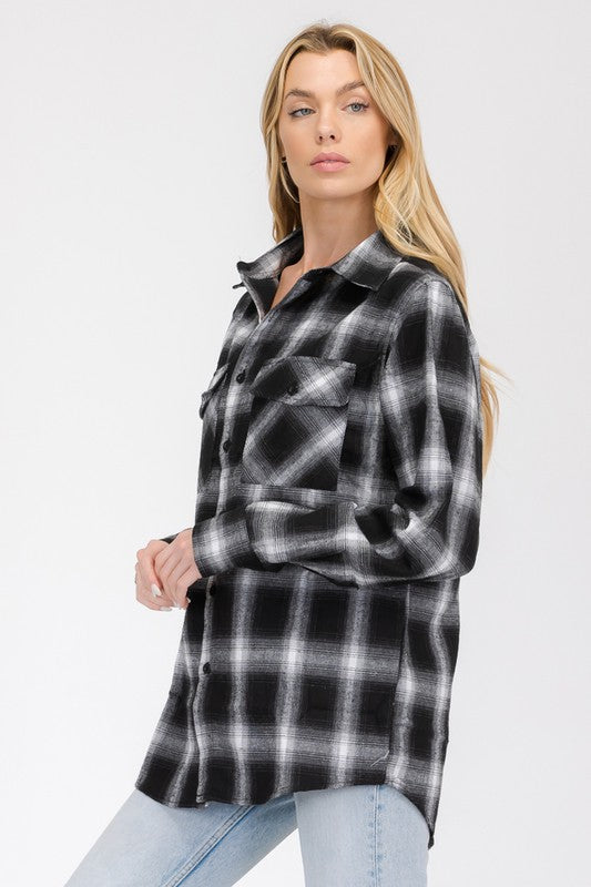 Women's Boyfriend Fit Checker Plaid Flannel Shirt