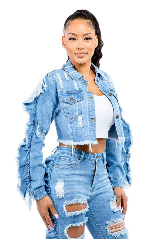 Women's Flounce Sleeve Denim Jacket