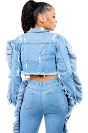 Women's Flounce Sleeve Denim Jacket