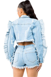 Women's Flounce Sleeve Denim Jacket