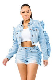 Women's Flounce Sleeve Denim Jacket