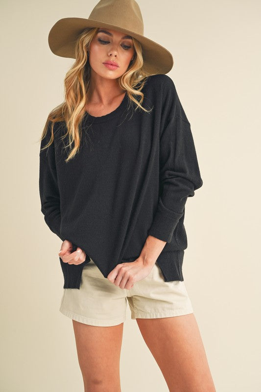 Women's Slouchy Knit Sweater with Crew Neckline