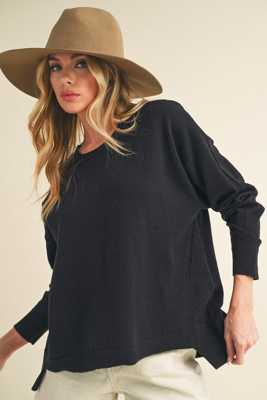 Women's Slouchy Knit Sweater with Crew Neckline