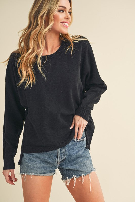 Women's Slouchy Knit Sweater with Crew Neckline