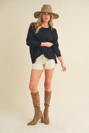 Women's Slouchy Knit Sweater with Crew Neckline