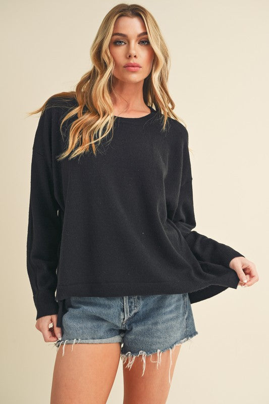 Women's Slouchy Knit Sweater with Crew Neckline