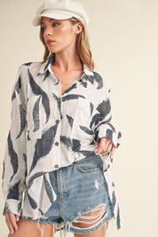 Women's Casual Loose Fit Printed Button-Up Shirt