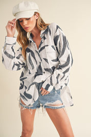 Women's Casual Loose Fit Printed Button-Up Shirt