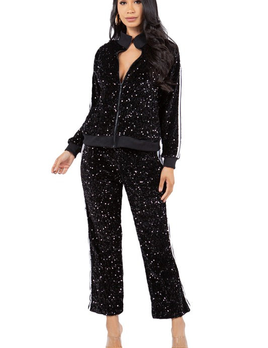 Women's Casual Sequin Two-Piece Pant Set